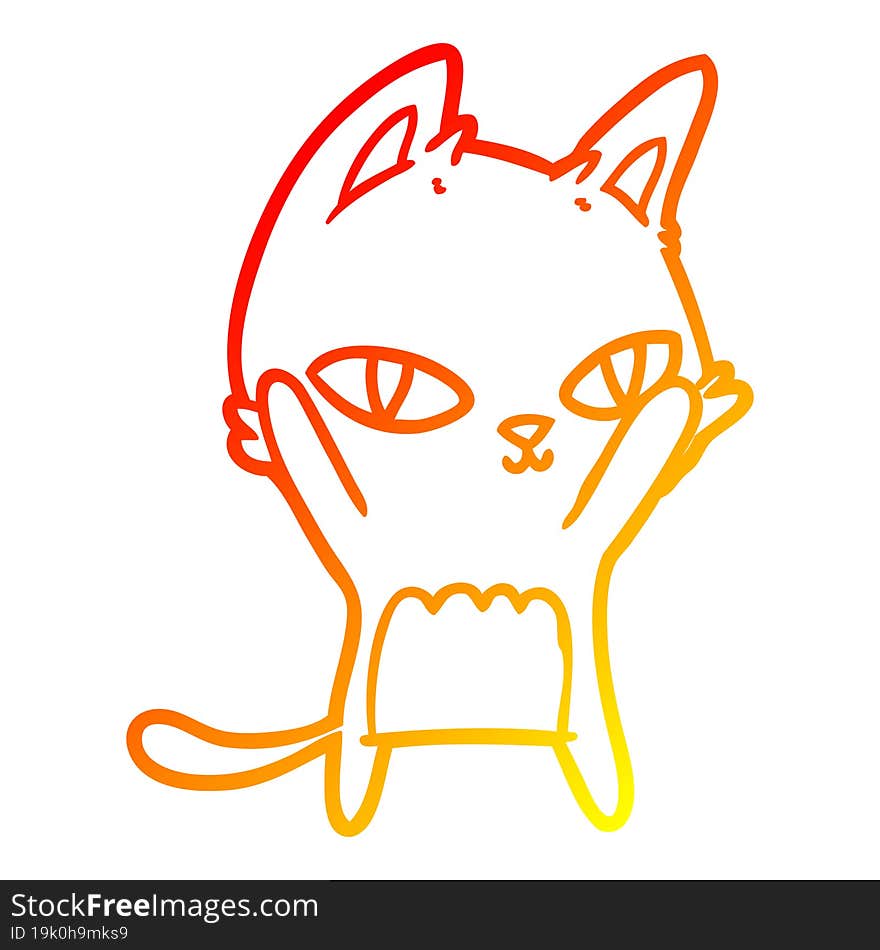 warm gradient line drawing cartoon cat staring