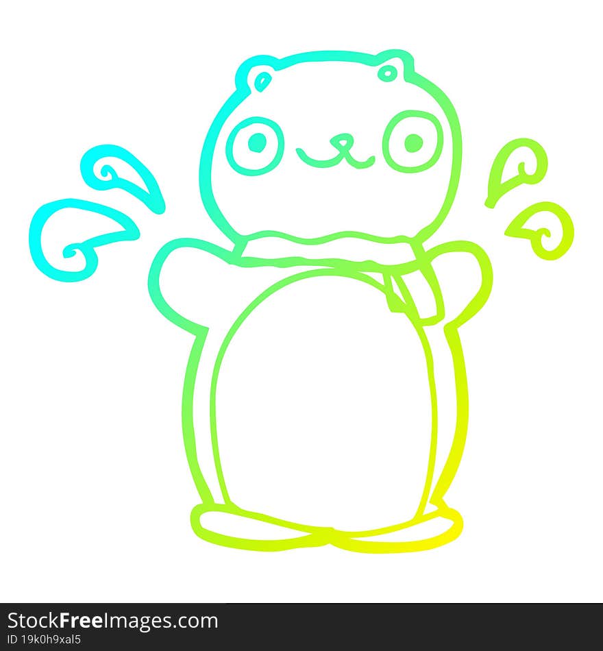 cold gradient line drawing of a cartoon happy teddy bear