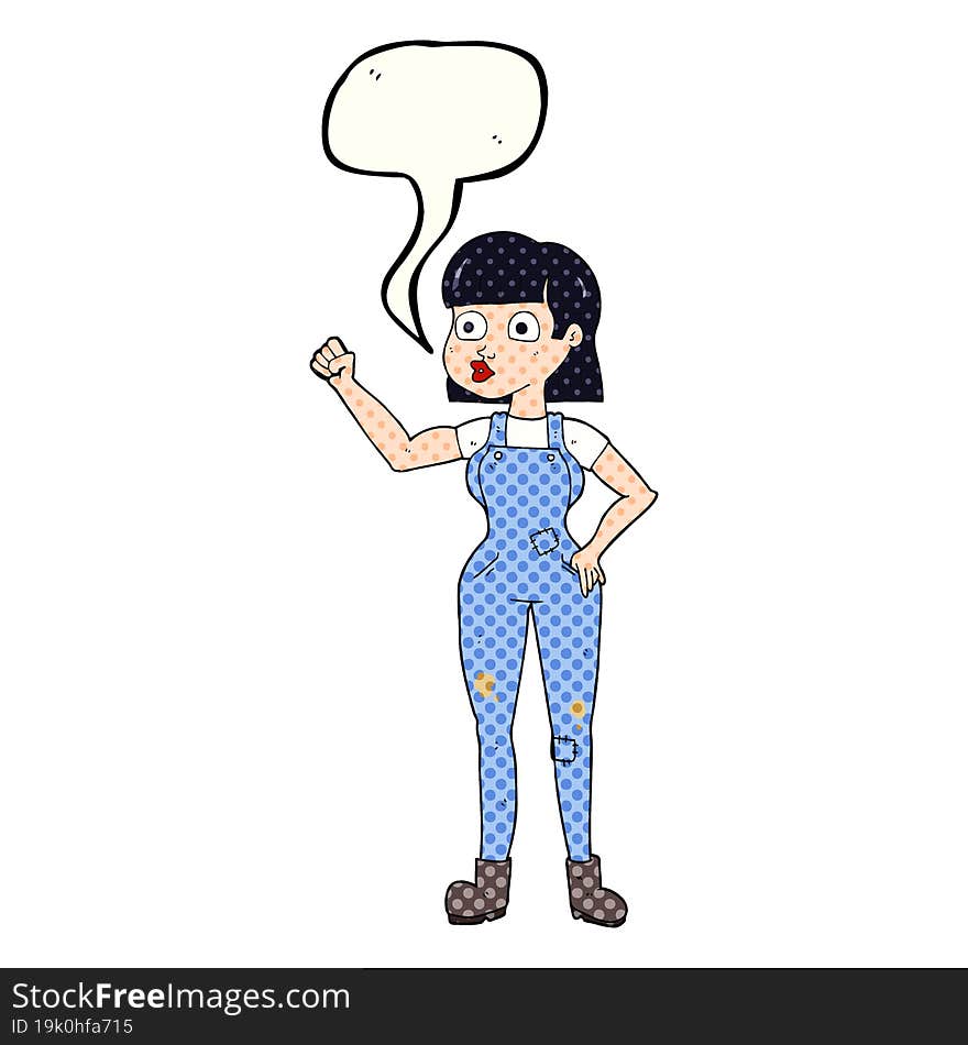 Comic Book Speech Bubble Cartoon Woman Clenching Fist