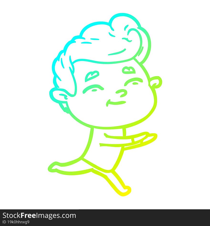 cold gradient line drawing running cartoon man