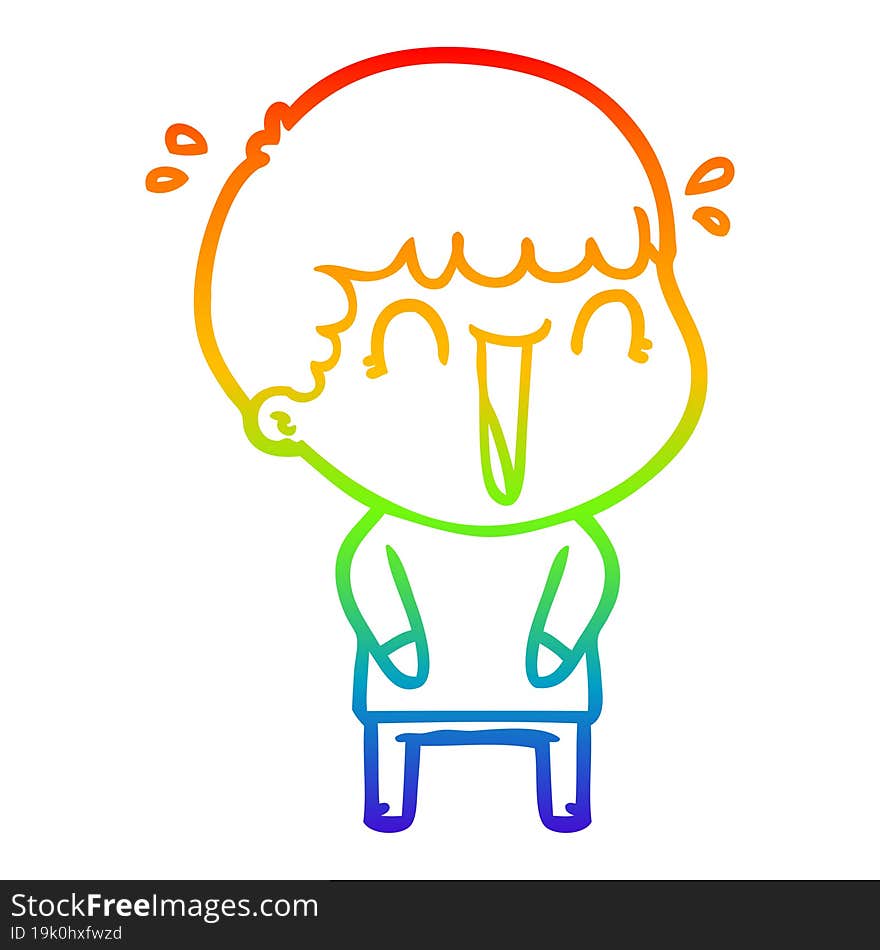 Rainbow Gradient Line Drawing Laughing Cartoon Man