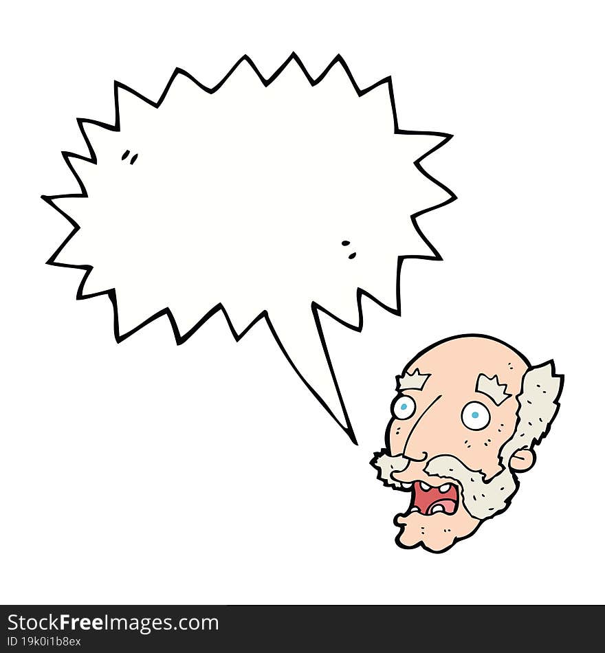 cartoon shocked old man with speech bubble