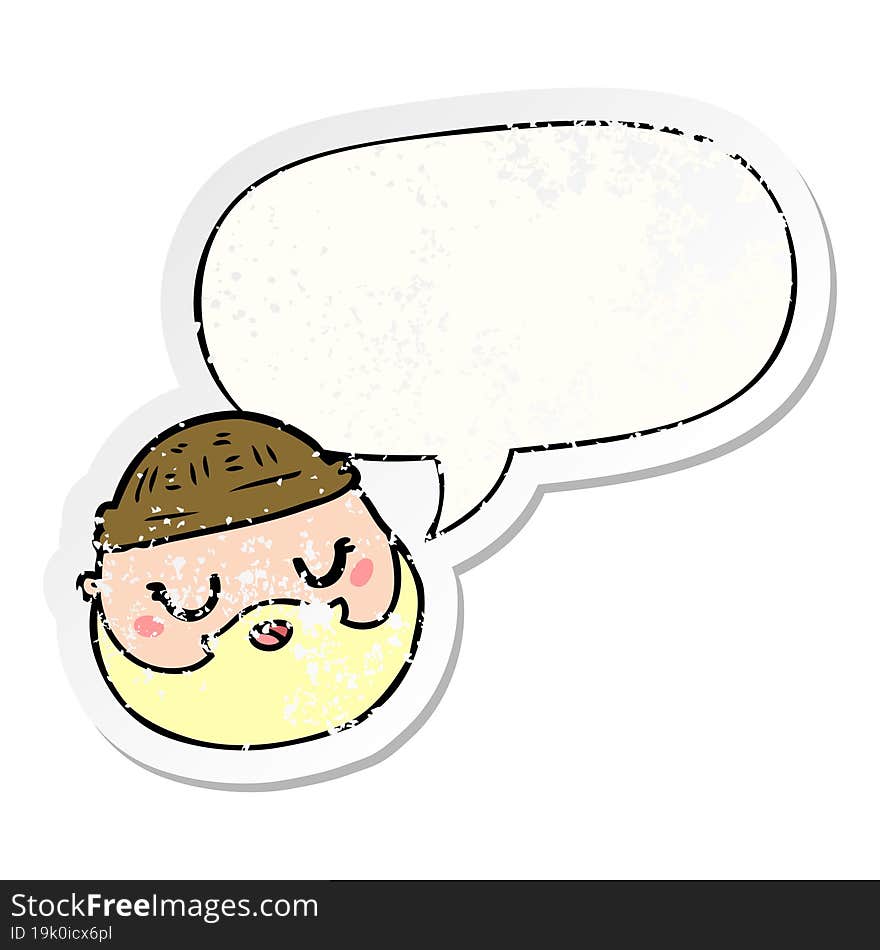 Cartoon Male Face And Beard And Speech Bubble Distressed Sticker