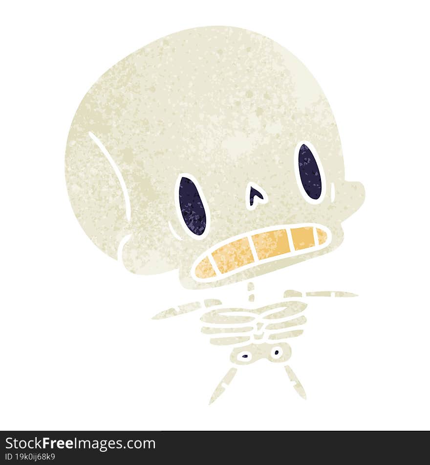 retro cartoon illustration kawaii cute dead skeleton. retro cartoon illustration kawaii cute dead skeleton