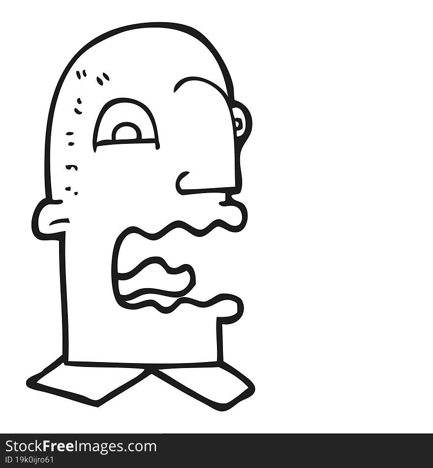 freehand drawn black and white cartoon burping man