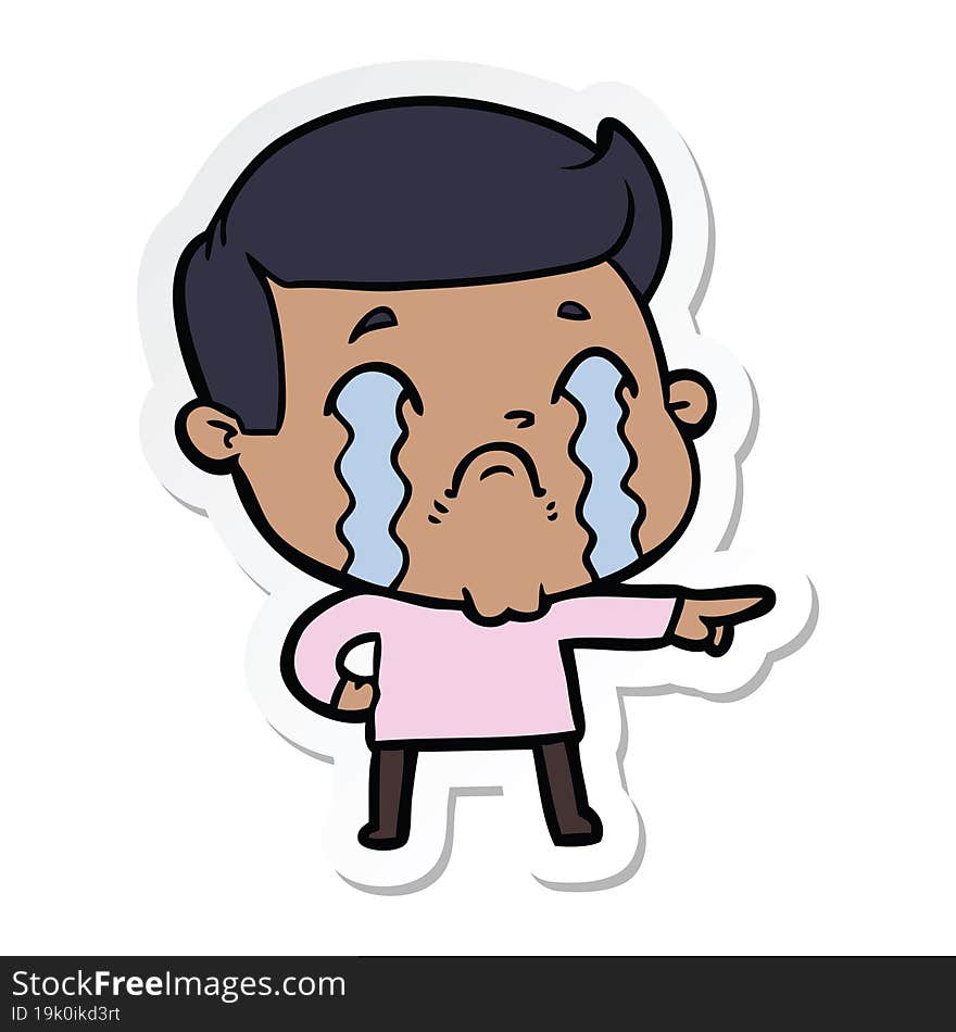 sticker of a cartoon man crying