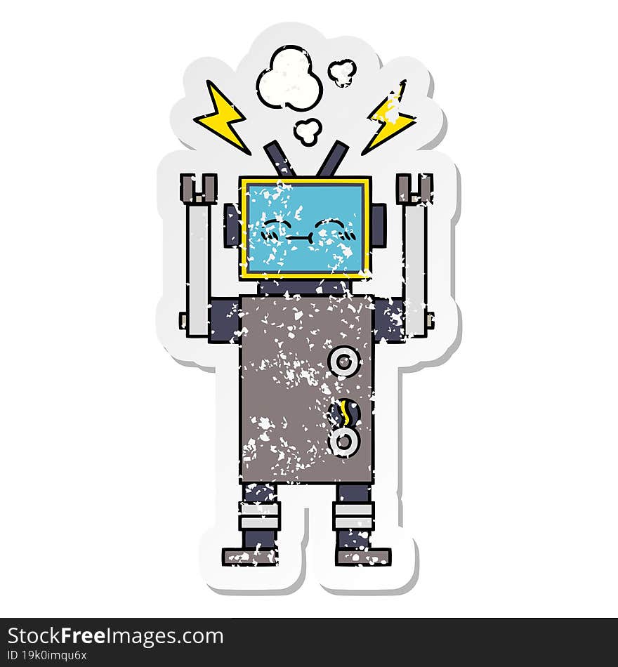 Distressed Sticker Of A Cute Cartoon Robot