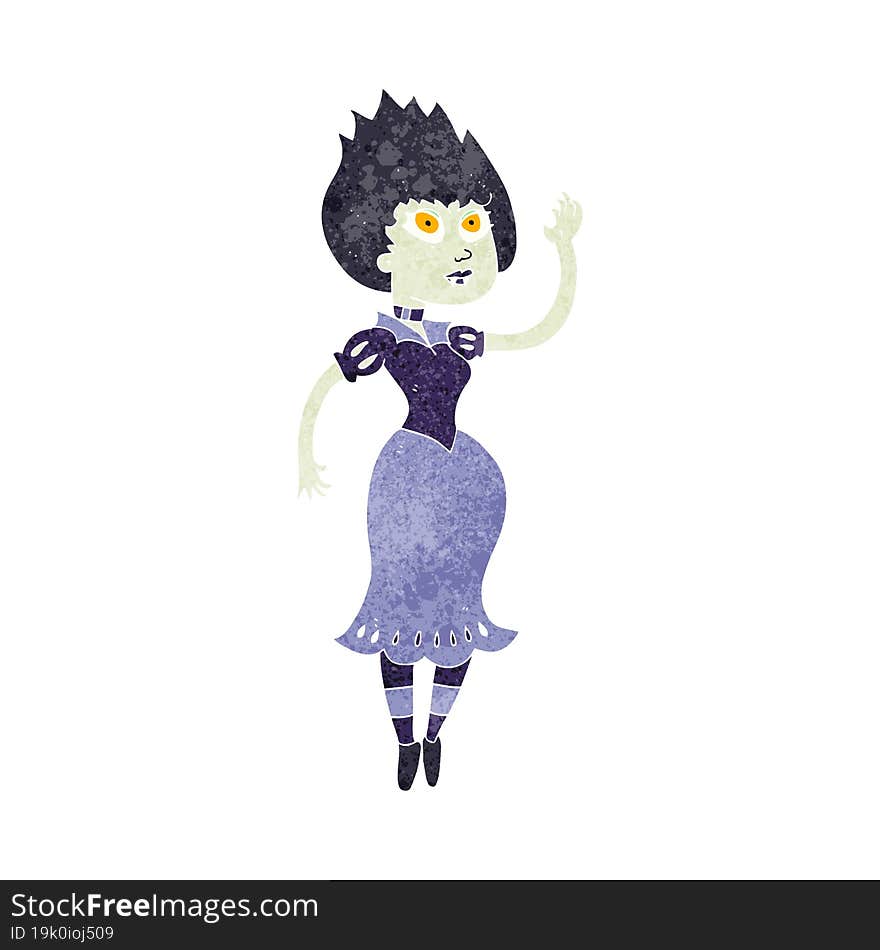 Retro Cartoon Vampire Girl Waving