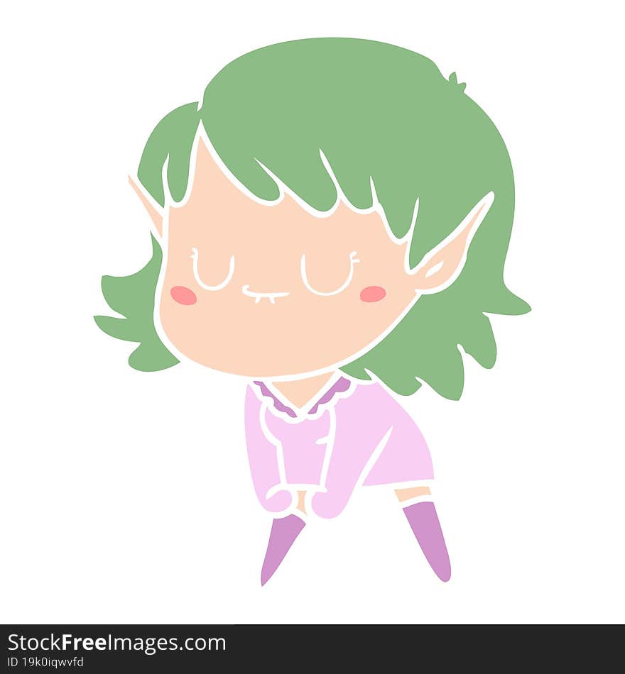 happy flat color style cartoon elf girl posing