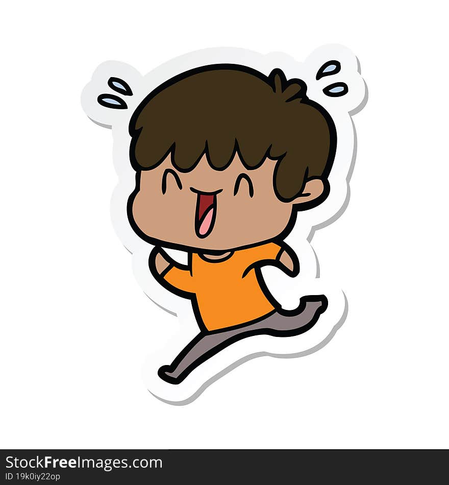 Sticker Of A Cartoon Laughing Boy