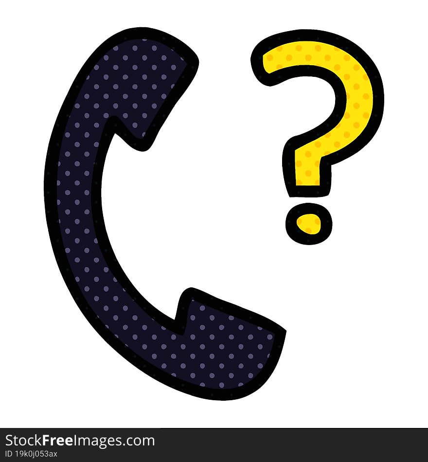 comic book style cartoon telephone receiver with question mark