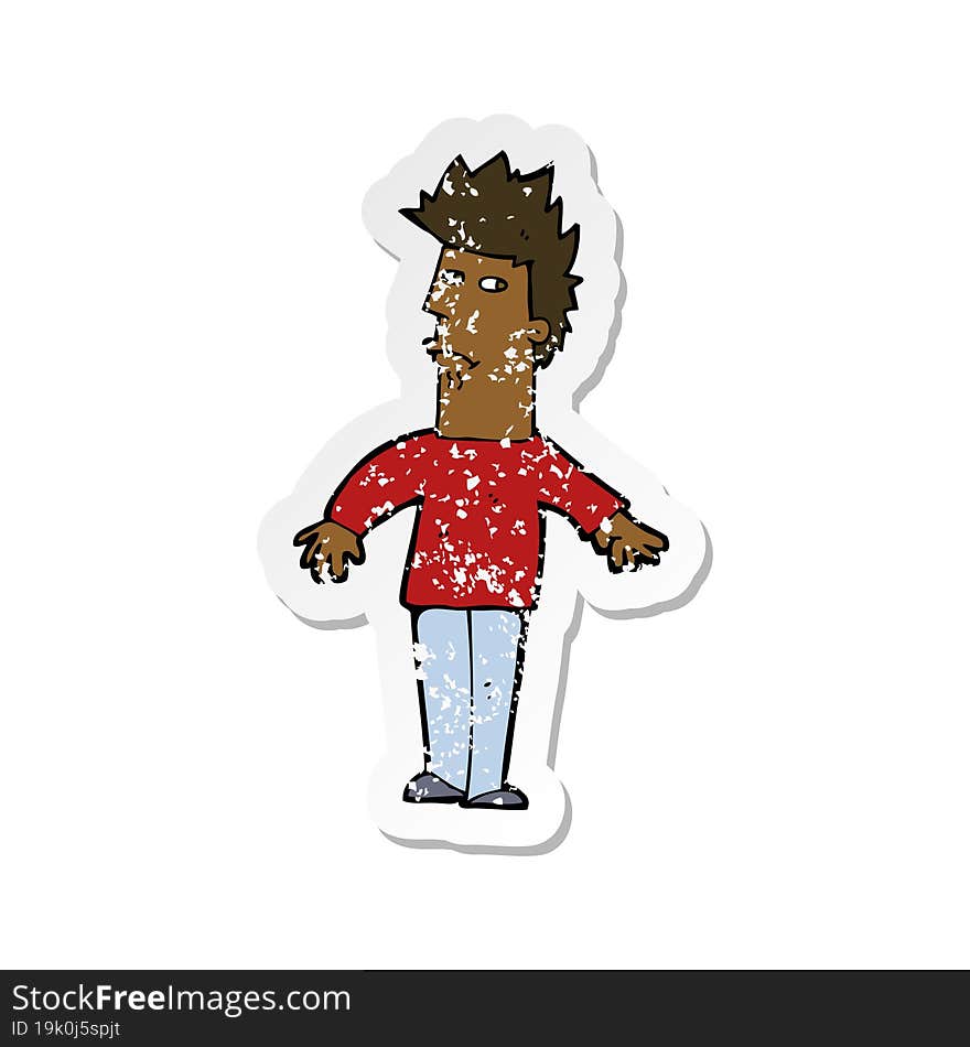 retro distressed sticker of a cartoon worried man