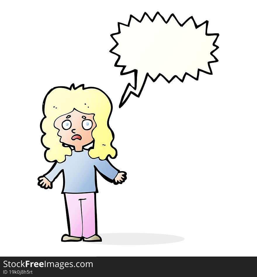 cartoon worried woman with speech bubble