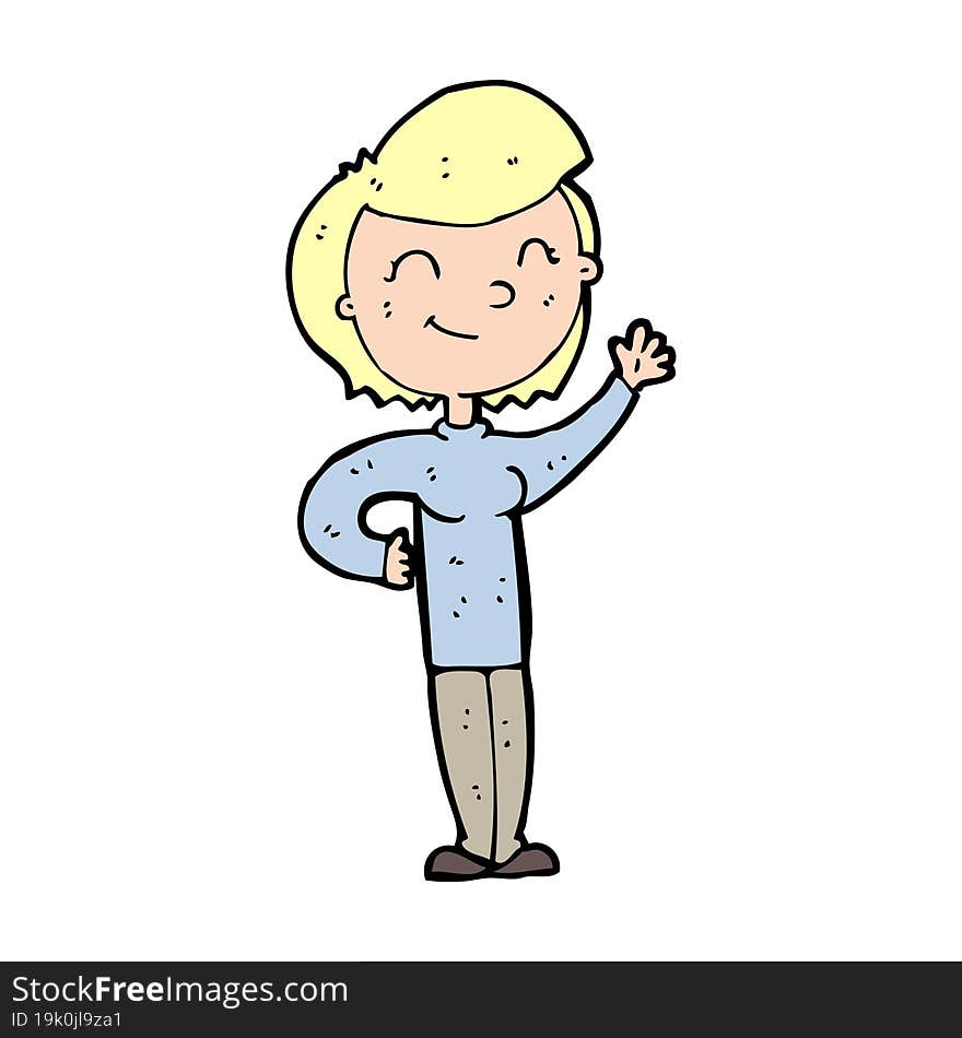 cartoon friendly waving woman