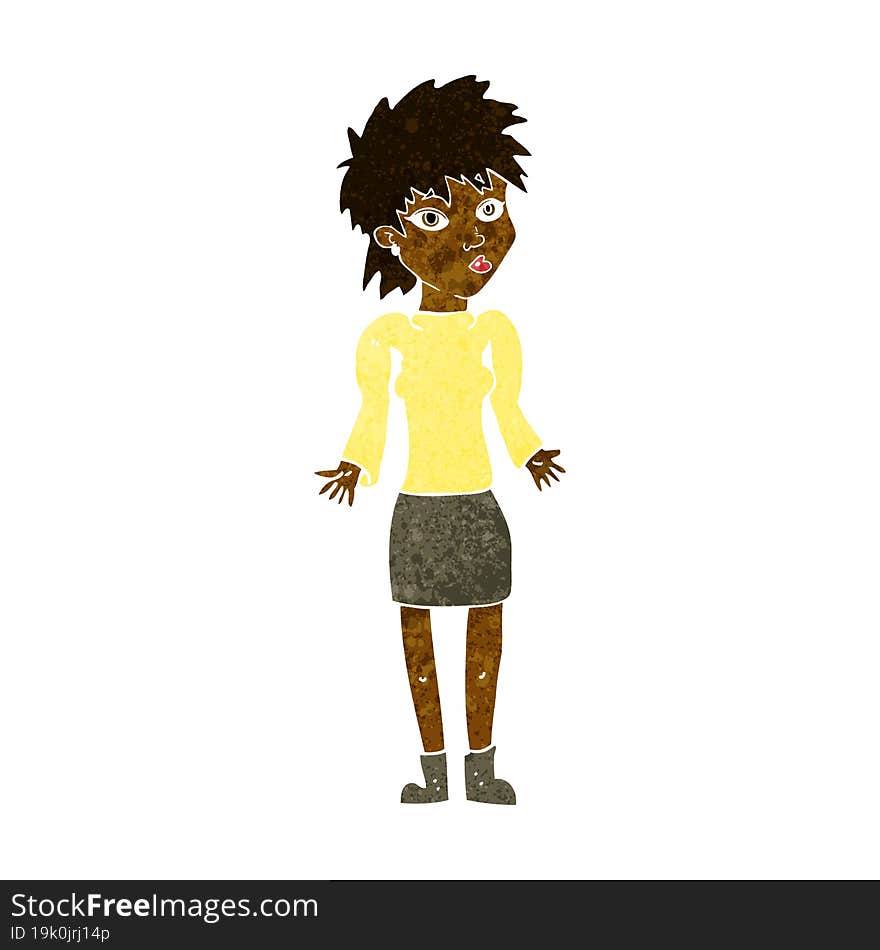 cartoon woman shrugging shoulders