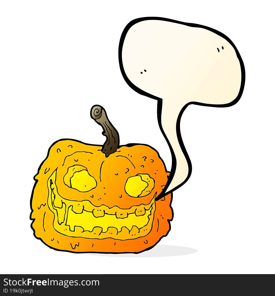 cartoon spooky pumpkin with speech bubble