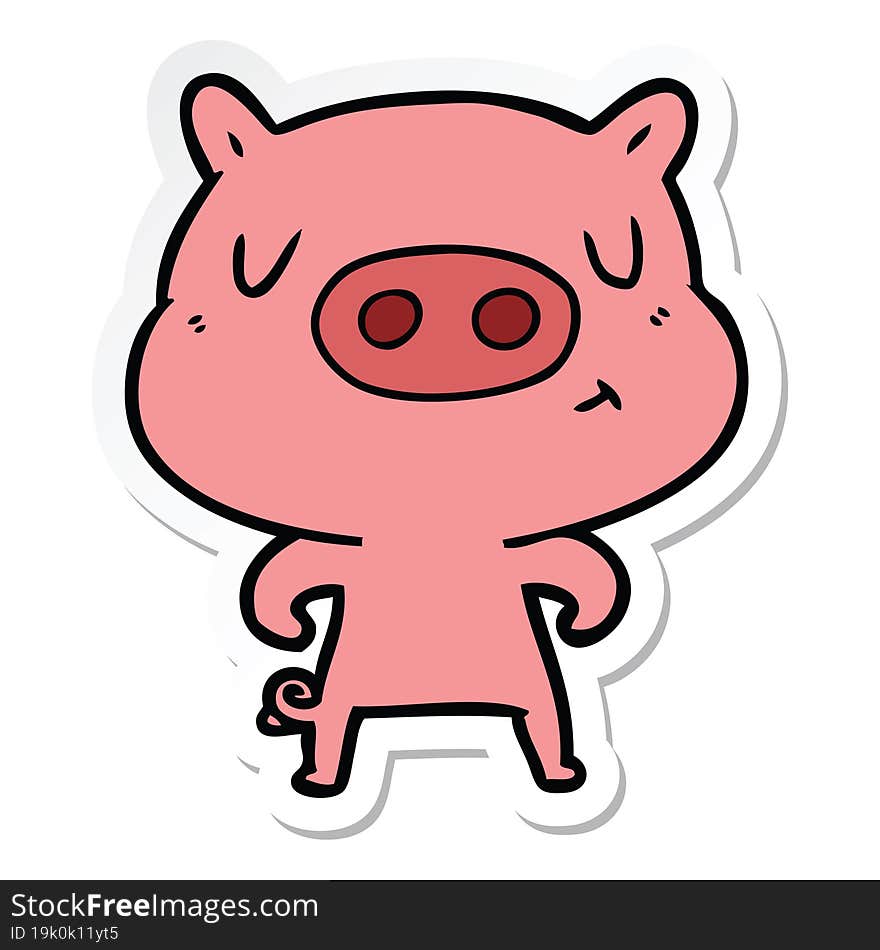 sticker of a cartoon content pig