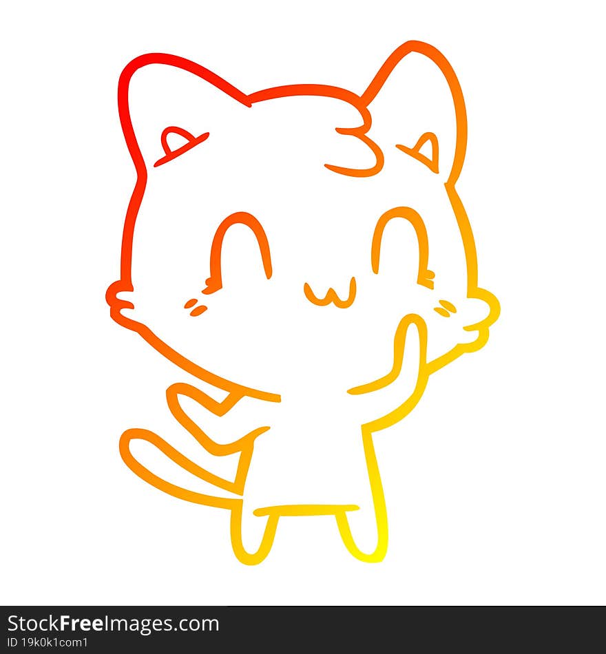 warm gradient line drawing of a cartoon happy cat