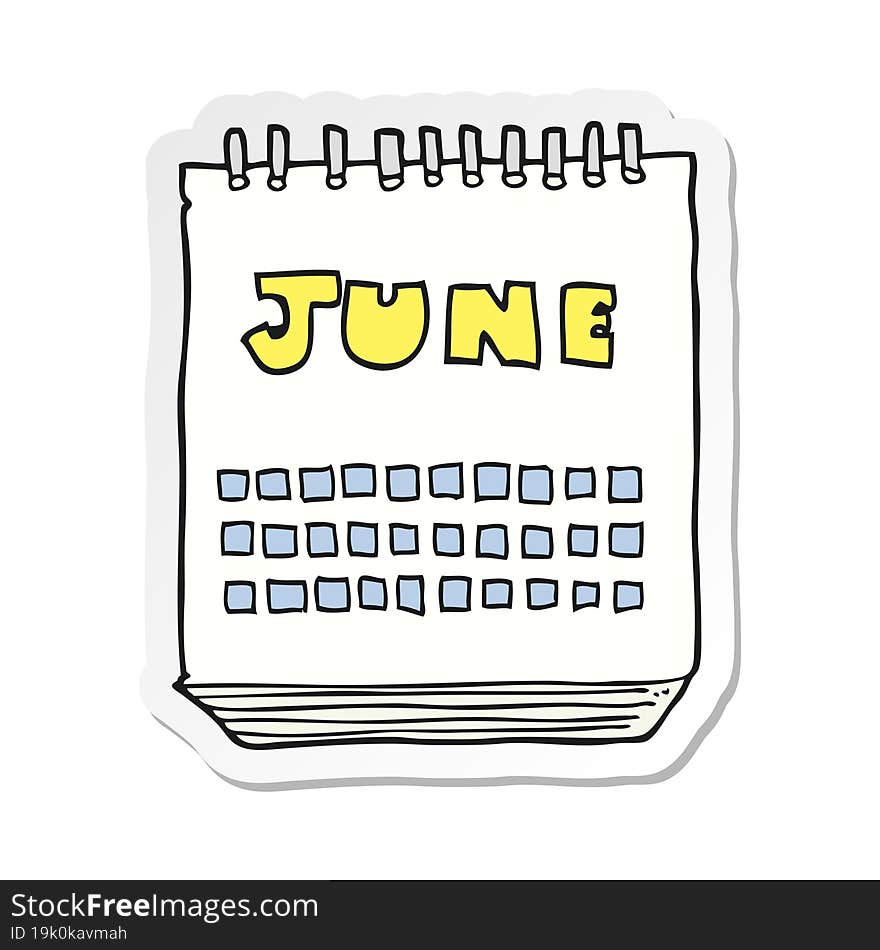 sticker of a cartoon calendar showing month of