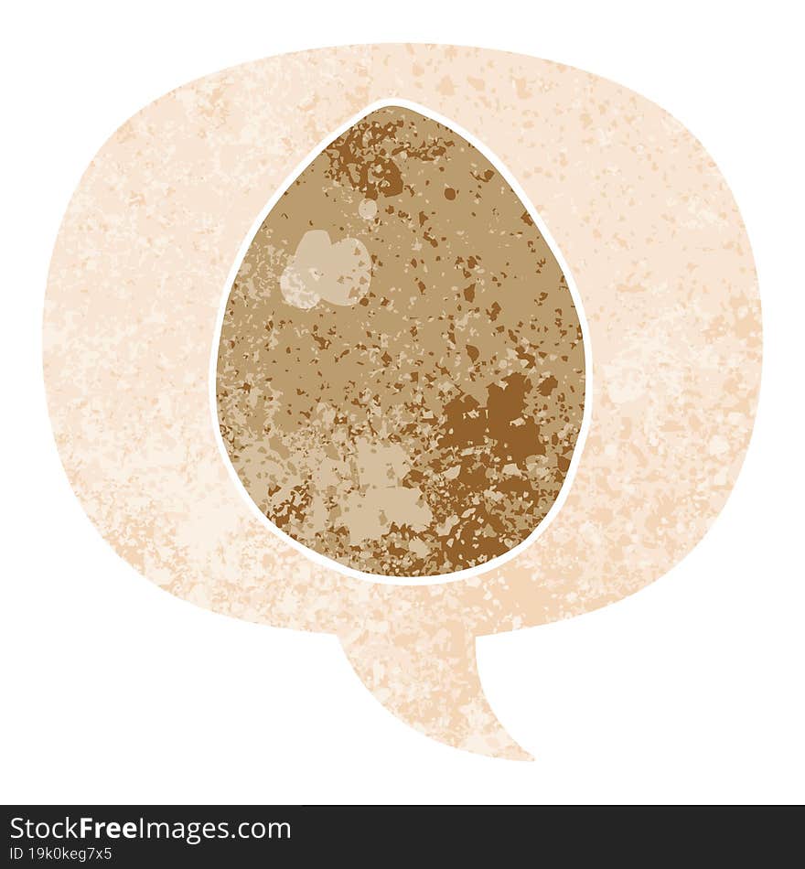 cartoon egg and speech bubble in retro textured style