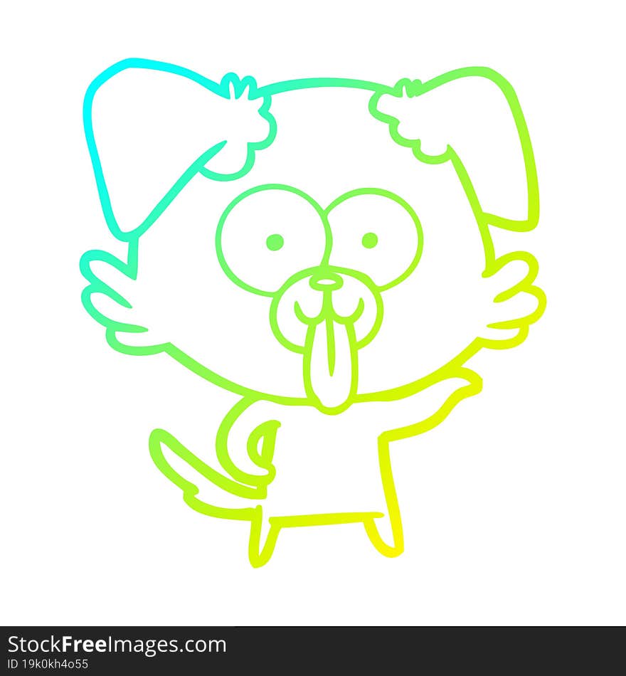 cold gradient line drawing of a cartoon dog with tongue sticking out