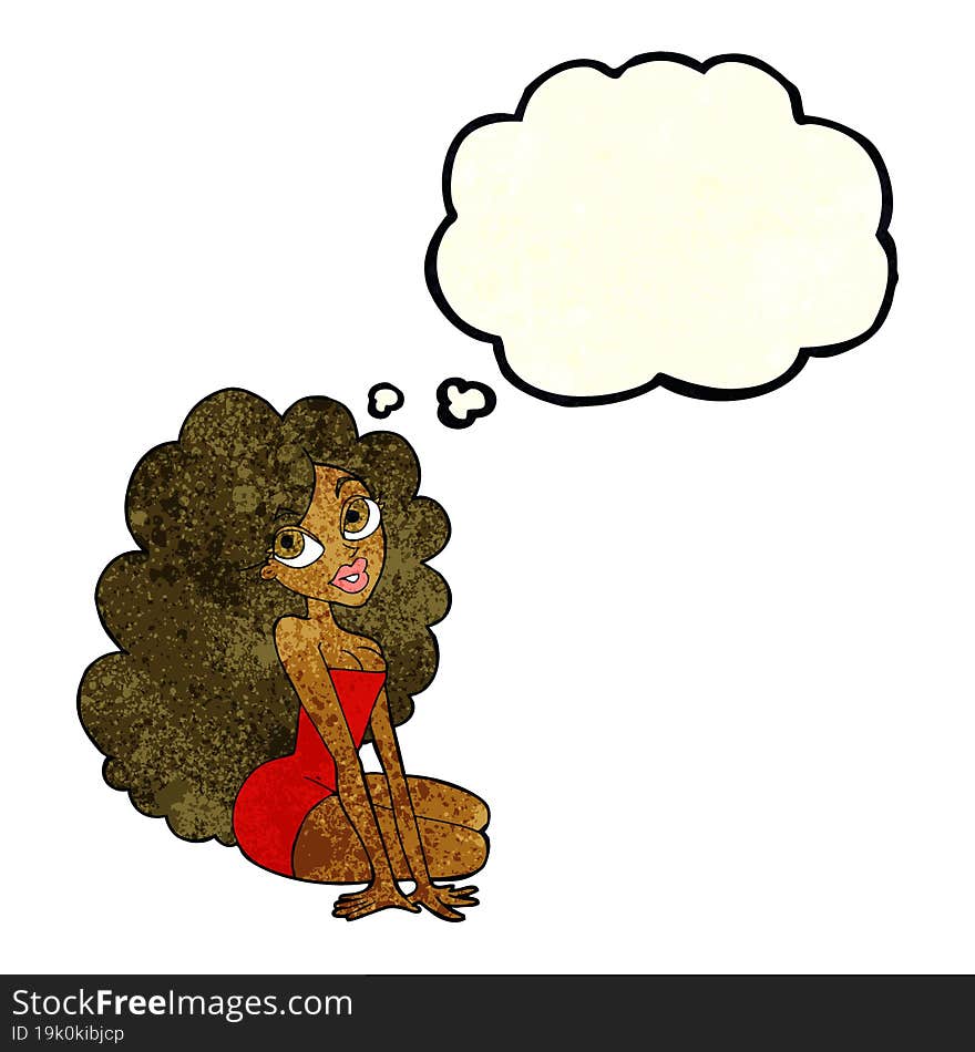 cartoon pretty woman with thought bubble