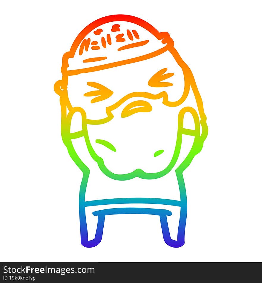 rainbow gradient line drawing of a cartoon man with beard