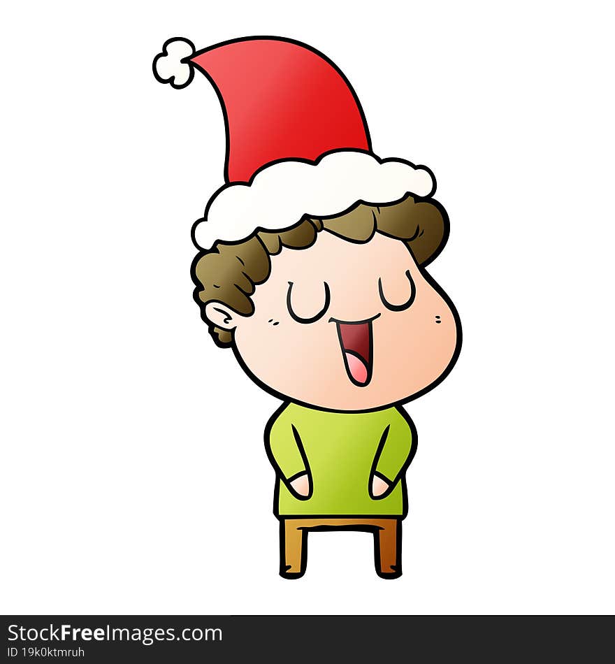 laughing gradient cartoon of a man wearing santa hat