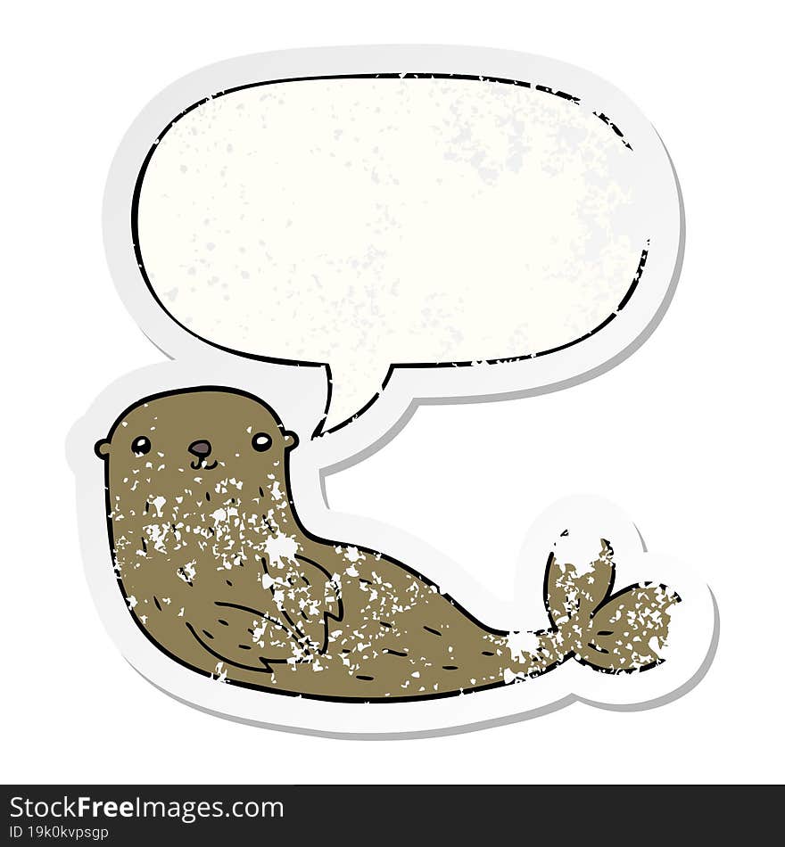 cartoon seal and speech bubble distressed sticker