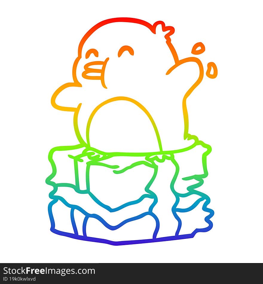 rainbow gradient line drawing penguin on wrapped present