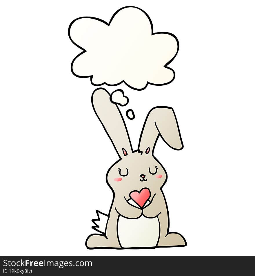 cartoon rabbit in love with thought bubble in smooth gradient style