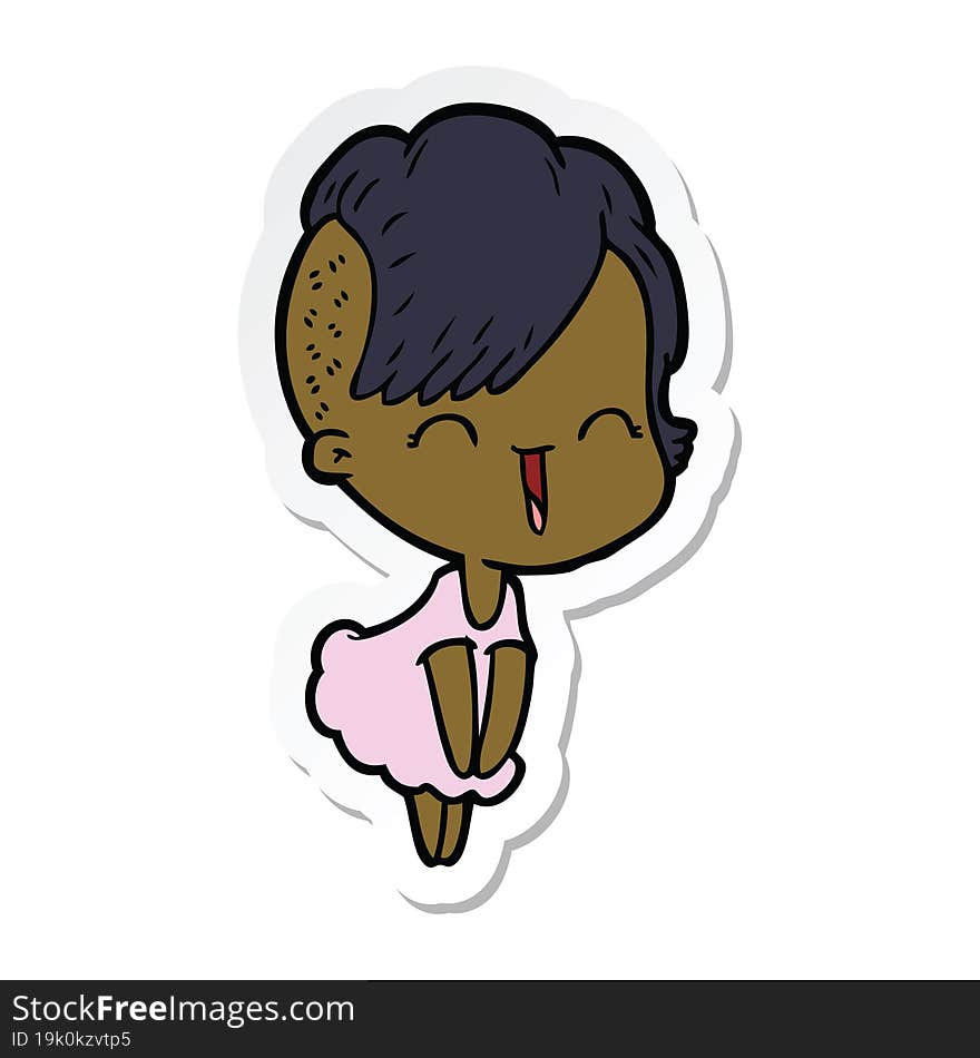 Sticker Of A Happy Cartoon Hipster Girl