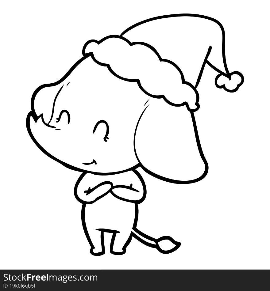 Cute Line Drawing Of A Elephant Wearing Santa Hat