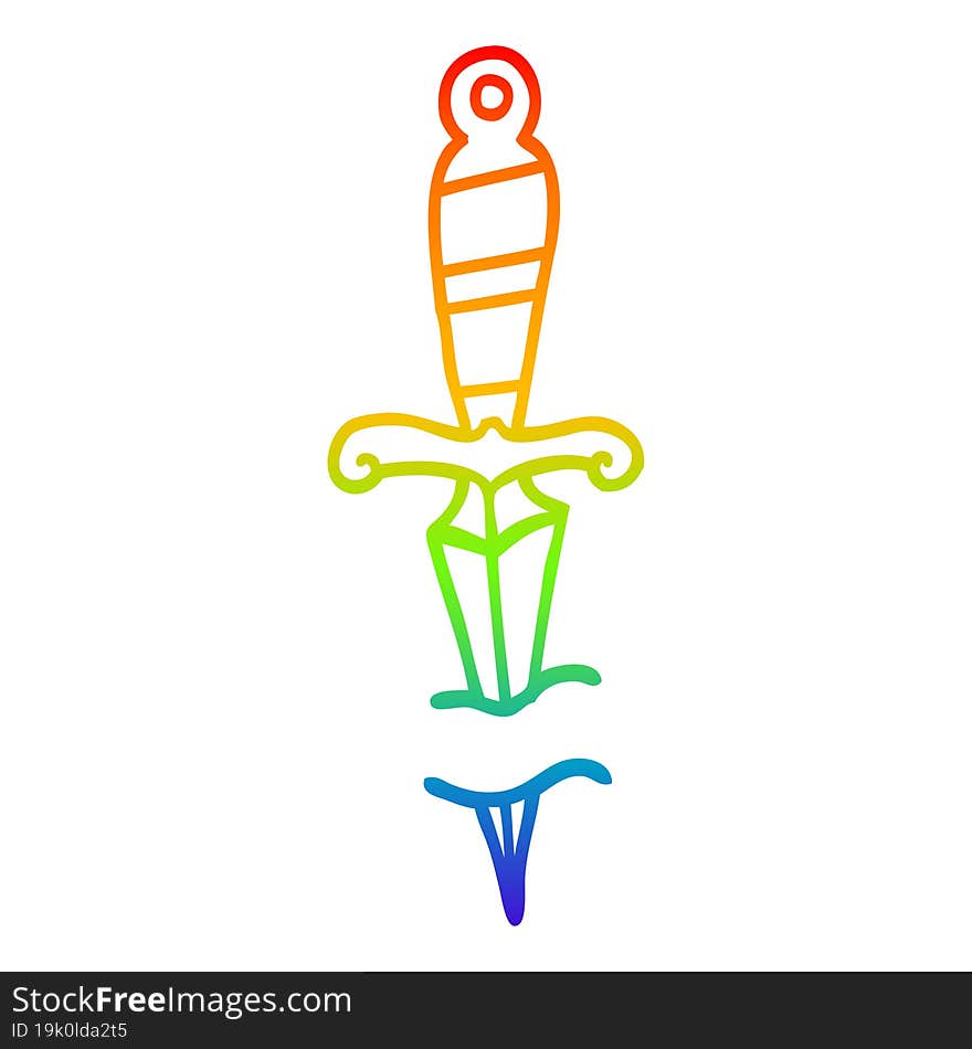 rainbow gradient line drawing cartoon tattoo dagger symbol