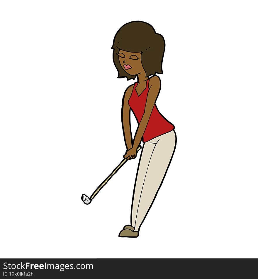 cartoon woman playing golf