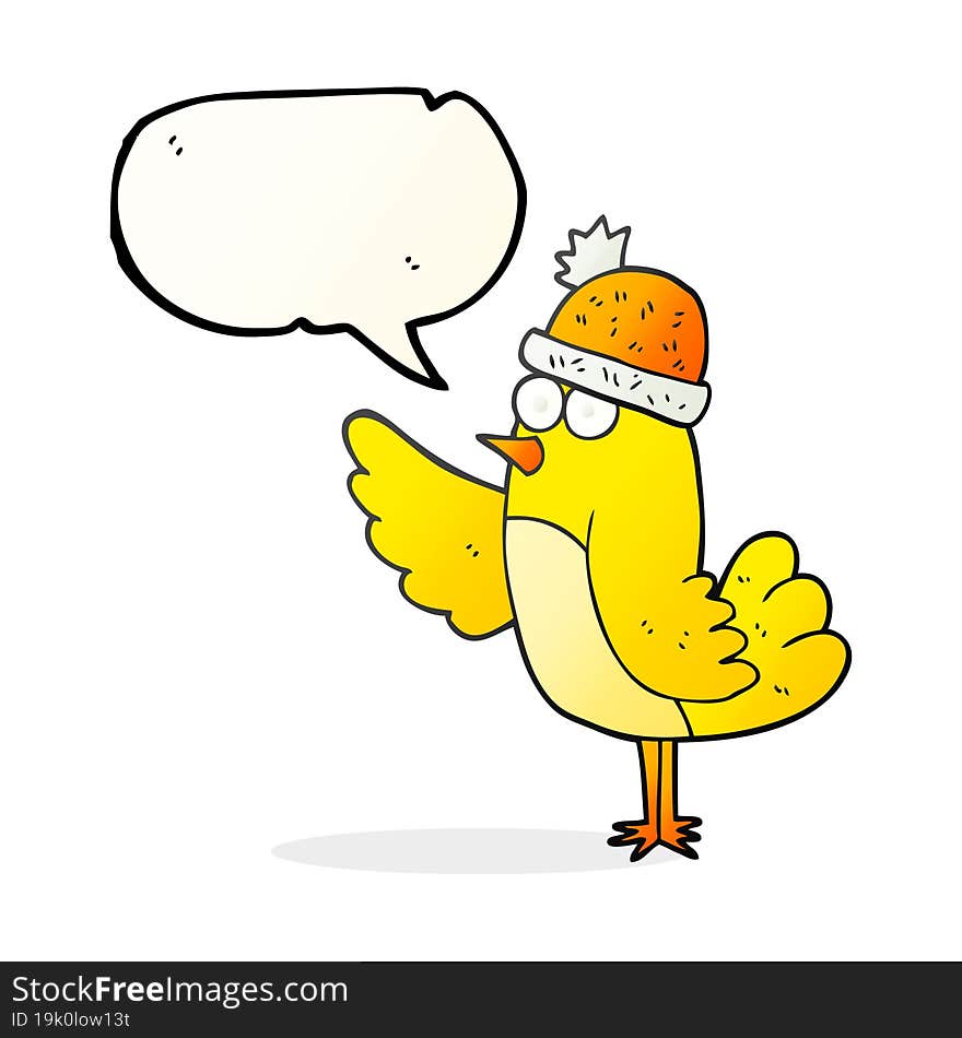 Speech Bubble Cartoon Bird Wearing Hat