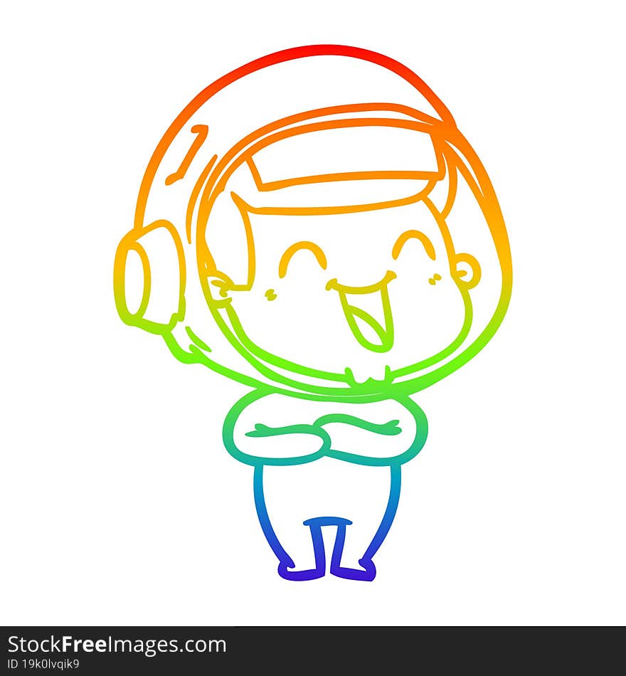 Rainbow Gradient Line Drawing Happy Cartoon Astronaut