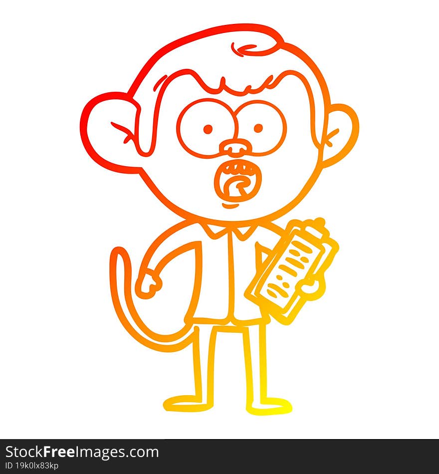 warm gradient line drawing cartoon shocked monkey