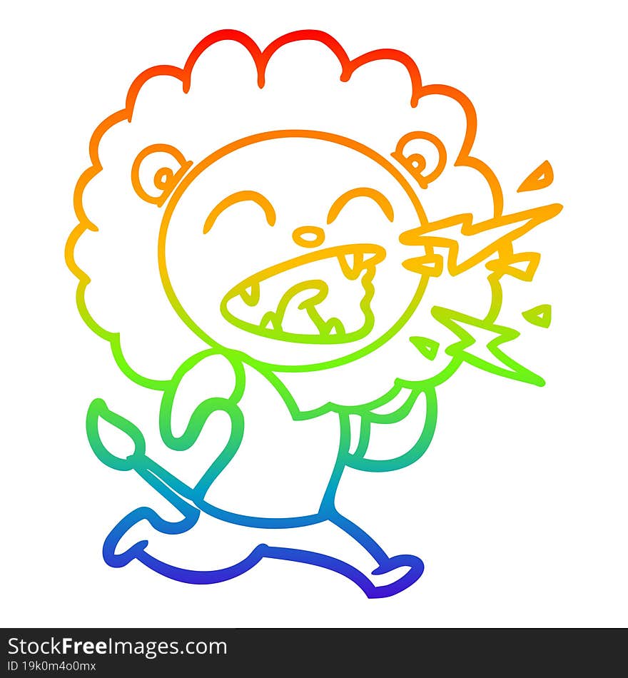 rainbow gradient line drawing cartoon roaring lion