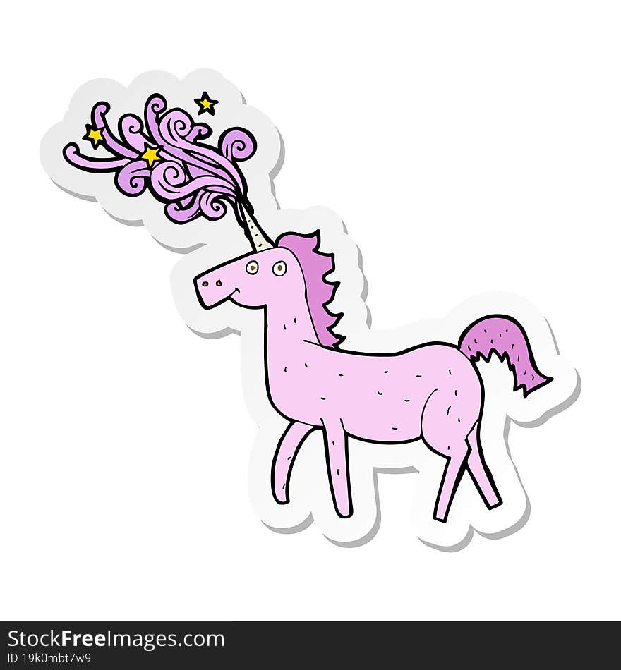 sticker of a cartoon magical unicorn