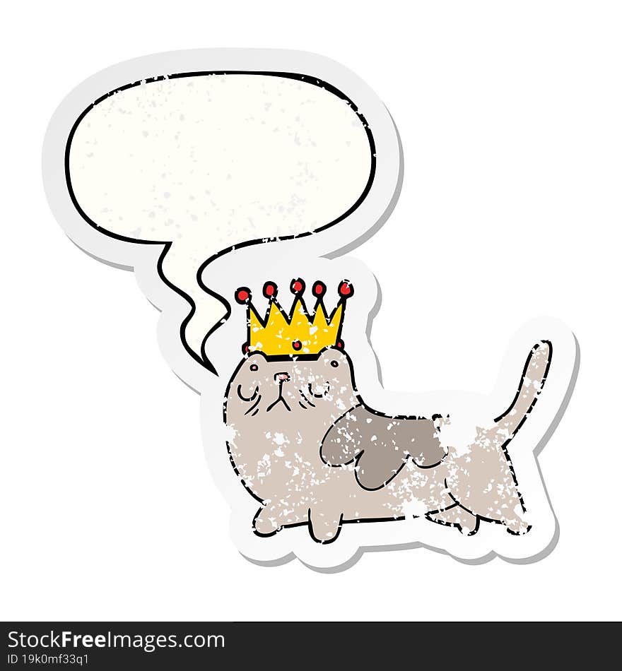 cartoon arrogant cat and speech bubble distressed sticker