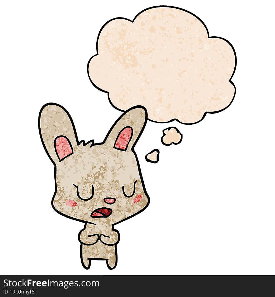 cartoon rabbit talking and thought bubble in grunge texture pattern style