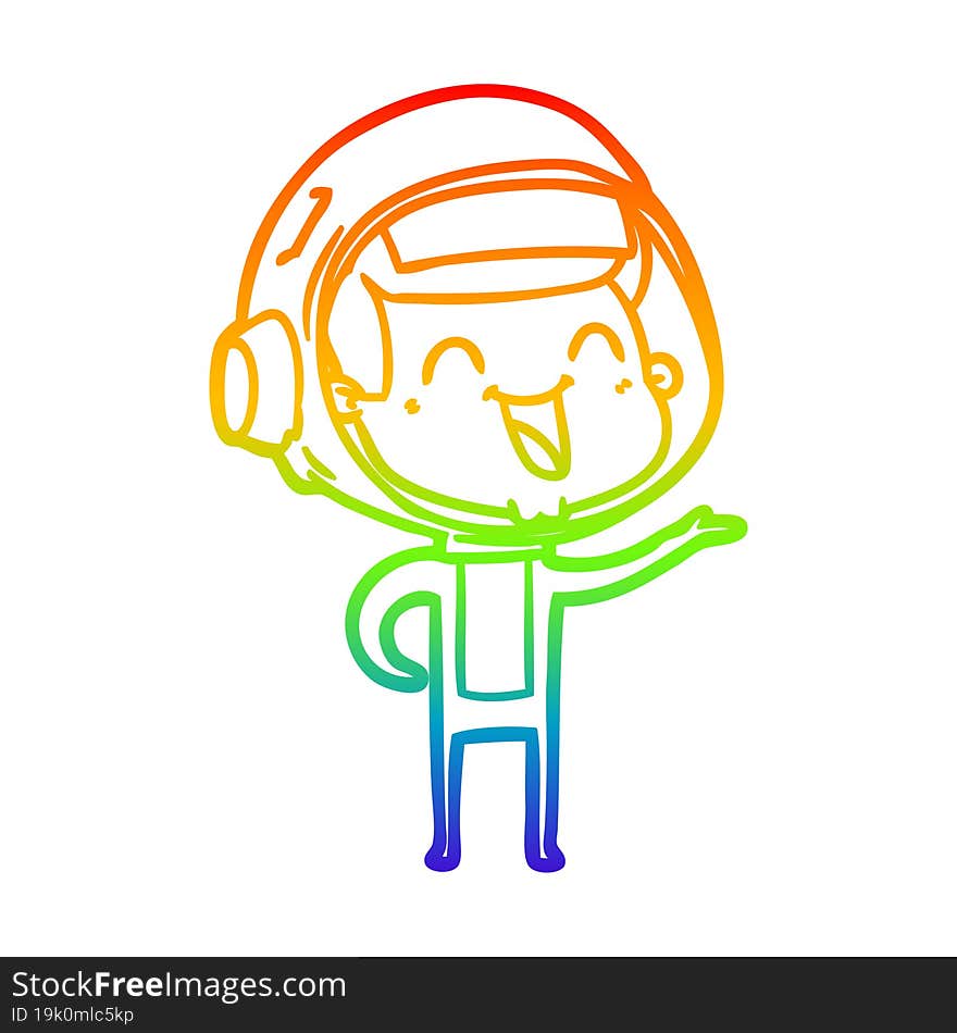 rainbow gradient line drawing of a happy cartoon astronaut