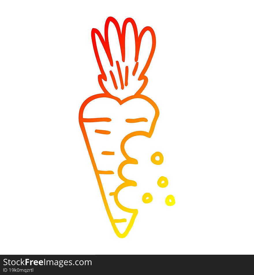 warm gradient line drawing of a cartoon carrot with bite marks