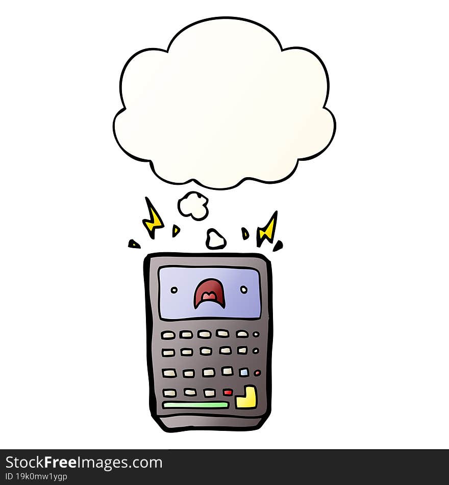 cartoon calculator and thought bubble in smooth gradient style