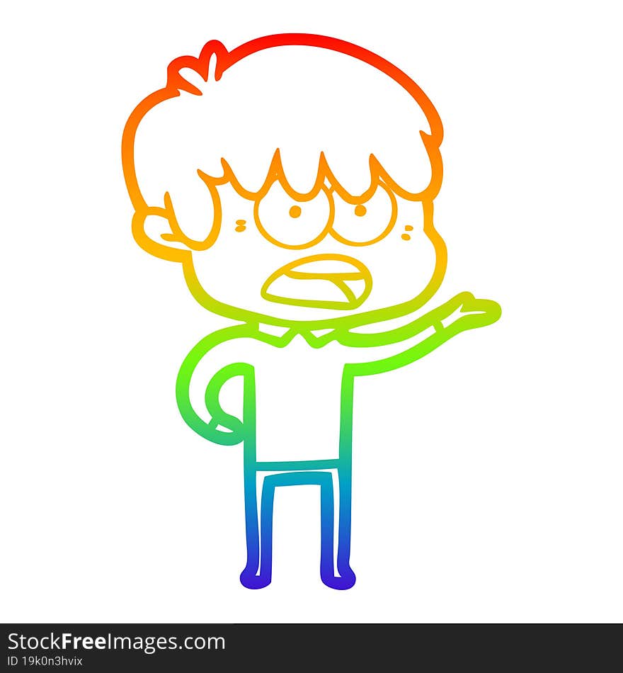 rainbow gradient line drawing worried cartoon boy