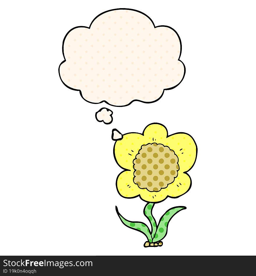 cartoon flower and thought bubble in comic book style