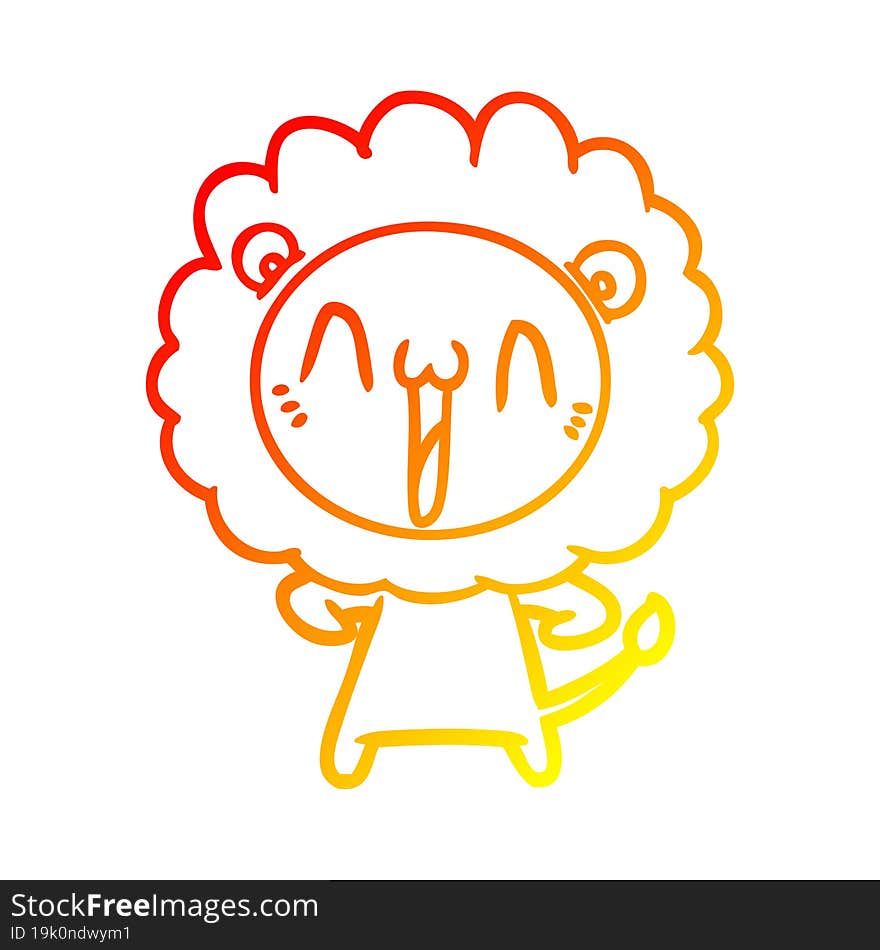 warm gradient line drawing of a happy cartoon lion