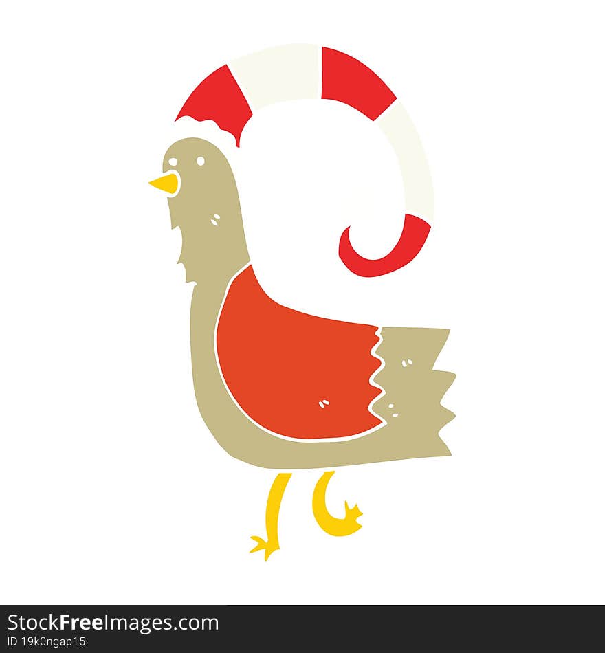 flat color style cartoon chicken in funny christmas hat. flat color style cartoon chicken in funny christmas hat