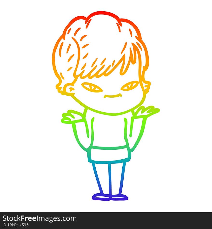 rainbow gradient line drawing of a cartoon happy woman